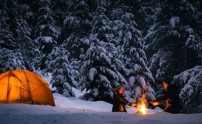 Couple Heating Around Campfire