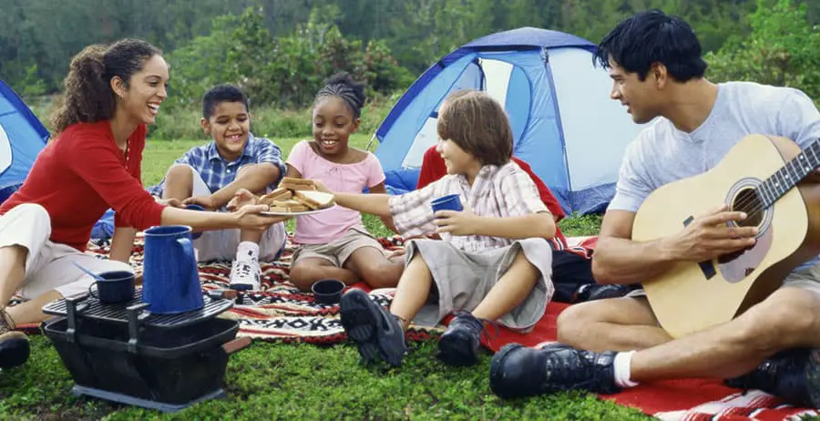 Kids camping with their parents