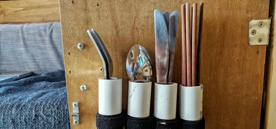 pvc pipe portions storing cutlery