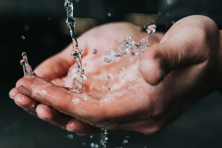 water drops on hands