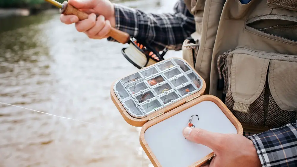 Close up of Wooden Box with Diffeent Kind of Artificial Silicone Fishing