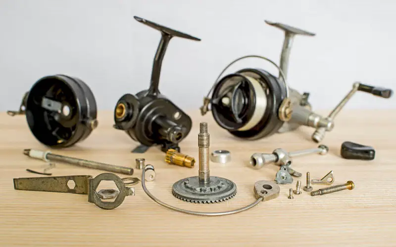 Spinning reel parts on the table