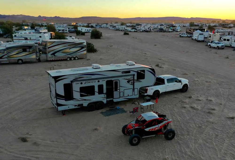 Lightweight Toy Hauler at a group campsite