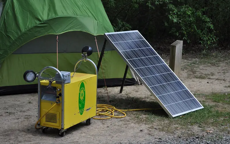 Solar panel by the tent