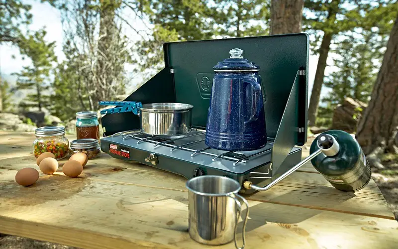 Camping stove with small propane tank